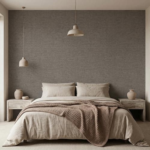 WADILE Grasscloth Peel and Stick Wallpaper 15.7in x 78.7in, Textured Contact Paper for Cabinets, Faux Linen Wall Paper Pull and Stick, Fabric Vinyl Wallpaper Self Adhesive Brown Gray