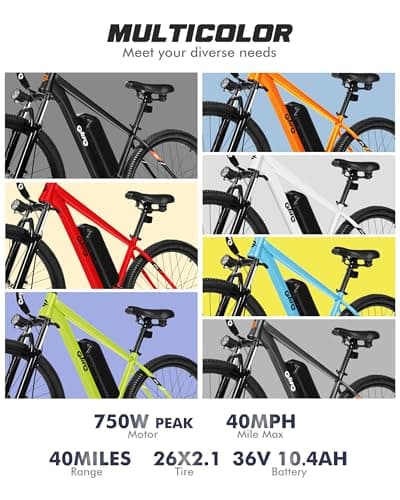 QLIFE Racer Electric Bike for Adults - 21-Speed Mountain Lightweight Ebike with Peak 750W 35 KM/H Brushless Motor, 375Wh Removable Battery, 26X2.1 Tire Step Over E-MTB, Up to 64 KM,Black — view 4
