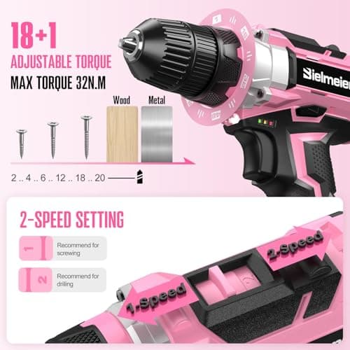 Bielmeier 20V 236Pcs Cordless Pink Drill Set for Women, Lady’s Essential Home Tool Kit with Pink Bag, Perfect DIY Electric Screwdriver Set for Home Repair & Gifts — view 6