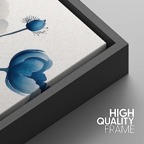NWT Framed Canvas Print Wall Art Set Navy Blue Wildflower Lily Daisy Garden Nature Wilderness Illustrations Modern Art Decorative Minimalist Floral Botanical Flowers for Bedroom - 16"x24"x3 Black — view 4