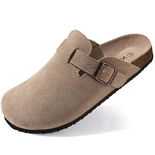 KIDMI Women's Suede Clogs Leather Mules Cork Footbed Sandals Potato Shoes with Arch Support, Taupe 39 — view 4