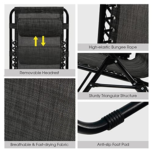 Goplus Zero Gravity Lounge Chairs, 160°Adjustable Folding Recliner w/Pillow and Cup Holder, 350LBS Comfy Outdoor Lounge Chairs for Patio, Lawn, Yard & Camp(1, Gray) — view 5