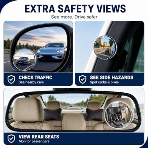 PyraLume Frameless Car Blind Spot Mirror 2 Pack - Premium Convex HD Glass Round Side Blind Spot Mirrors with Wide Angle View, Eliminate Blind Zones & Parking Assistance for Safe Driving — view 3