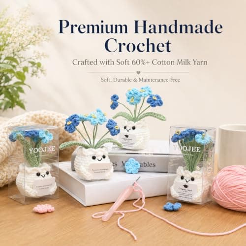 YOOJEE Handmade Crochet Forget Me Not Flower Pot Sympathy Gifts for Loss — view 4