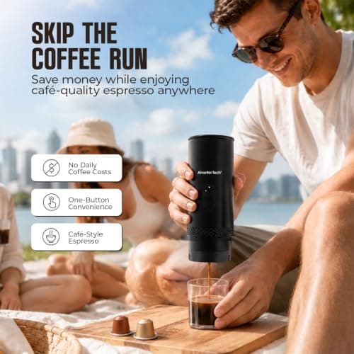 Portable Electric Espresso Machine, Mini Self-Heating Travel Coffee Maker for Ground Coffee & NS Capsules, Ideal for Camping, RV, Hiking & Office — view 6