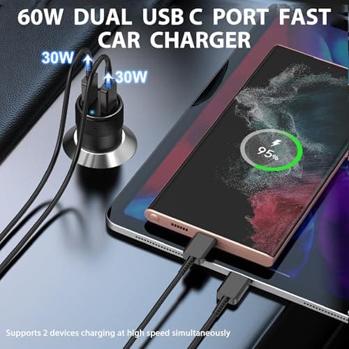USB C Car Charger, 2Pack 60W Dual USB C Adapter Fast Charging Power Delivery Adapter Fast Type C Car Charger Plug Compatible with iPhone 17/17 Pro/17 Pro Max/16 Plus/15 Pro/Galaxy S26/S25/Pixel(Black) — view 2