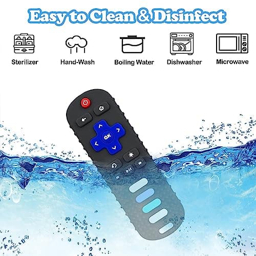 ROBBEAR Baby Teething Toys, Food Grade Silicone Teether for Babies 3 6 12 18 Months, TV Remote Shape Toddlers Chew Toys, Freezer BPA Free (Black RC) — view 4