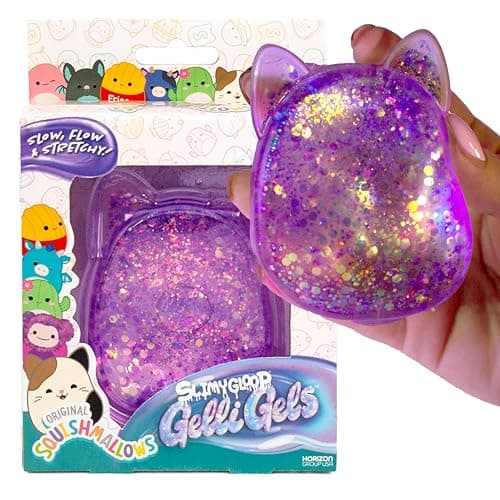 Original Squishmallows™ SLIMYGLOOP Purple Gelli Gels, Slow Rising Sensory Squeeze Toy with Glitter, Gel Filled Fidget Toys