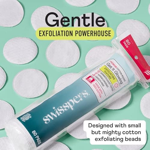 Swisspers Premium Exfoliating Cotton Rounds – 80 Count (Pack of 3) – 100% Pure Cotton, Dual-Sided Surface Pads for Gentle Exfoliation, Optimal Cleansing and Makeup Removal — view 4