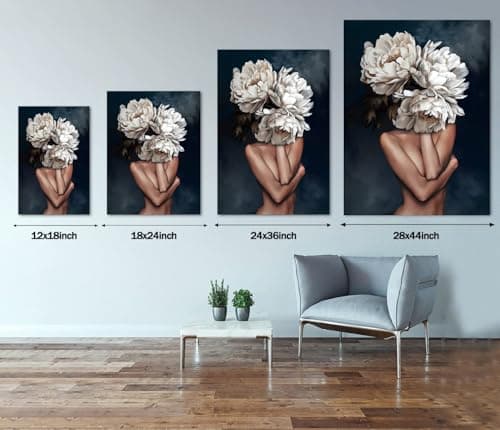 Yatsen Bridge Woman with Flower Head Wall Art Abstract Figure Pictures Canvas Print Modern Sexy Lady Artwork for Bedroom Decoration Stretched and Framed Ready to Hang 24x36 inch — view 4