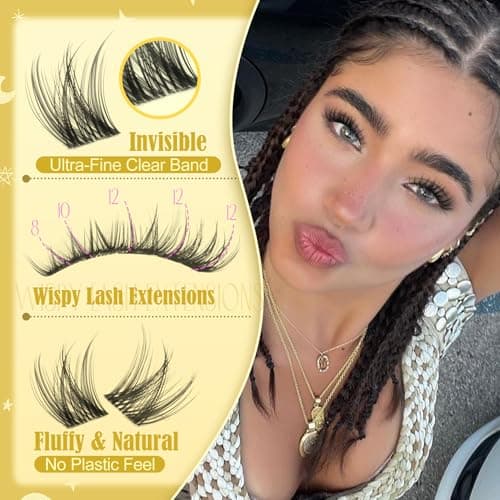 Lash Clusters Natural Eyelash Clusters 8-12MM Wispy Lash Extensions C Curve Individual Lashes Clear Band Cluster Lashes Clean Makeup DIY Lash Pack (Short Ver.) — view 3
