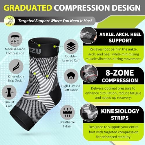 Compression Socks for Plantar Fasciitis, Achilles Tendonitis, Arthritis Relief, Ankle Brace Compression Sleeve with Foot Arch Support, Ankle Wrap for Women, Men, Swelling & Heel Pain Black L-XL — view 3
