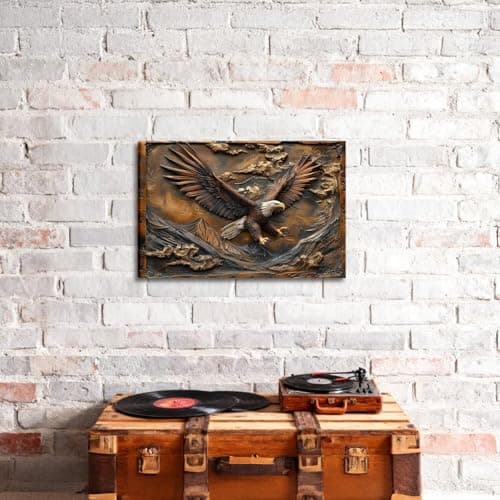 Embossed Eagle Over Mountains Framed Canvas Wall Art Ready To Hang Prints For Home Decoration, Idea Gift For Living Room & Bedroom, Office, Festival Party — view 4