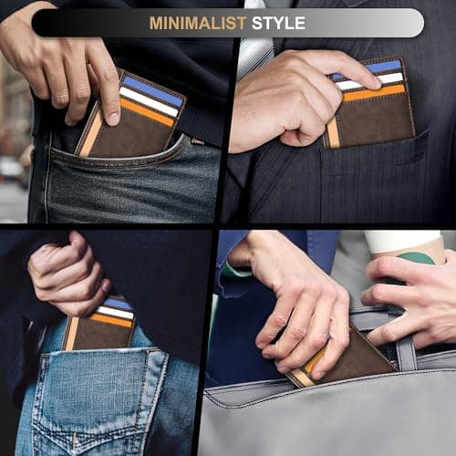 Travelambo Front Pocket Minimalist Leather Slim Wallet RFID Blocking Medium Size(Crazy Horse Coffee) — view 6