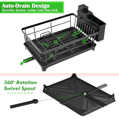 Kmiectse Dish Drying Rack - Space-Saving Small Dish Rack for Kitchen Counter, Rust-Resistant Kitchen Drying Rack, Compact Dish Drainer Organizer with Utensil Holder for Home Kitchen, Black — view 4