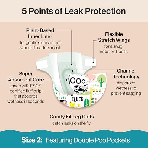The Honest Company Clean Conscious Diapers | Plant-Based, Sustainable | Pandas + Barnyard Babies | Super Club Box, Size 2 (12-18 lbs), 124 Count — view 2