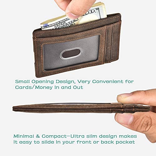 Kinzd Slim Wallet RFID Front Pocket Wallet Minimalist Secure Thin Credit Card Holder Dark Brown — view 3