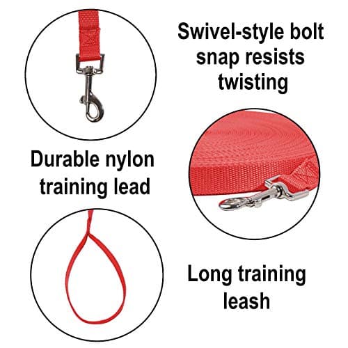 Hi Kiss Dog/Puppy Obedience Recall Training Agility Lead - 15ft 20ft 30ft 50ft 100ft Training Leash - Great for Training, Play, Camping, or Backyard (30 Feet, Red) — view 2