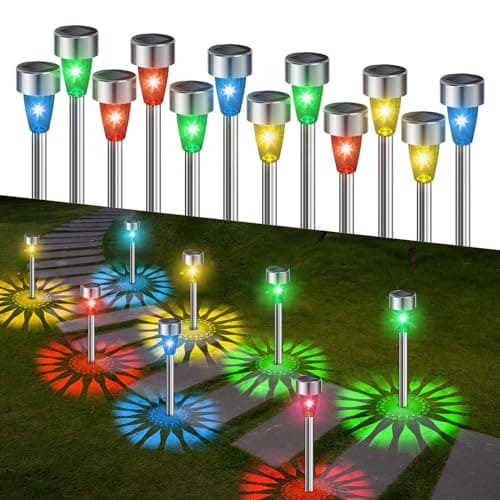 Fohil 12 Pack Solar Garden Lights, Solar Pathway Lights, Solar Landscape Lighting Lights, Solar Lights Outdoor for Yard Driveway Patio Lawn Decor