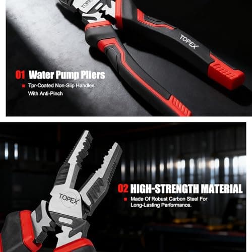 TOPEX 4 Piece Pliers Set with Ergonomic Non-Slip Handle (190 mm Diagonal Cutters, 200 mm Combination Pliers, 200 mm Long Nose Plier, 250 mm Water Pump Plier) for Demanding Tasks & Home Use — view 7