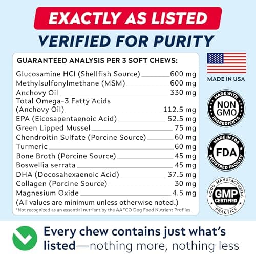 Advanced Glucosamine for Dogs w/Green Lipped Mussel, Collagen & Chondroitin - Max Strength Hip and Joint Supplement for Dogs - Joint Pain Relief - Large & Small Breed - Bacon - 120Ct — view 5