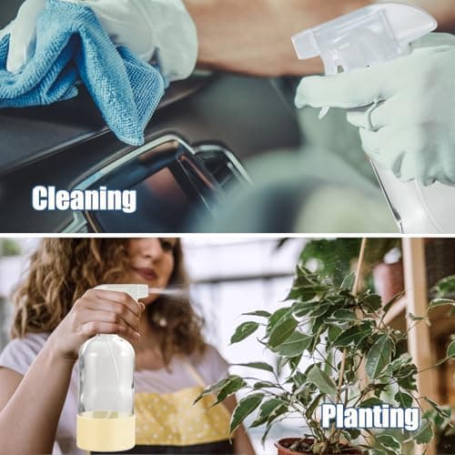 JohnBee Glass Spray Bottles with Silicone Sleeve, 2 Pack16 oz Empty Refillable Containers with Adjustable Spray Nozzles, Spray Bottles for Hair, Cleaning Solutions and Plants Pale Yellow&Grey — view 3
