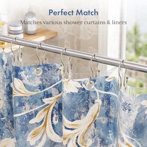 Bathway Shower Curtain Hooks Nickel Shower Curtain Rings with Cylindrical Design, 12Pcs Metal Shower Curtain Hooks Rust Proof, Smooth Glide Double Shower Hooks Rings for Shower Curtain — view 3