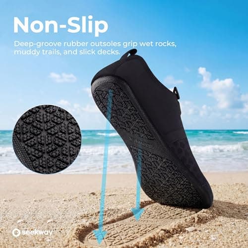 SEEKWAY Water Shoes Women Men Quick-Dry Beach Aqua Socks Barefoot Non Slip Swim Pool Outdoor Surf River Lake Yoga SK001 Black Size 8.5-9.5 W/7.5-8.5 M