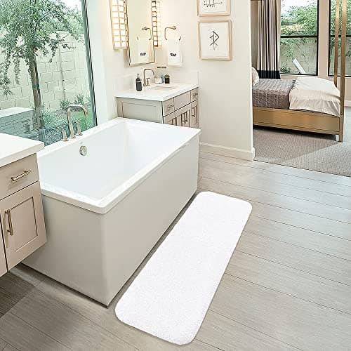 VANZAVANZU Long Bathroom Rugs Runner Bath Runner Rugs for Bathroom Non Slip Extra Soft Absorbent Long Bath Mat Microfiber Shaggy Thick Luxury Bath Mat Runner Machine Washable (20"x70", White) — view 5