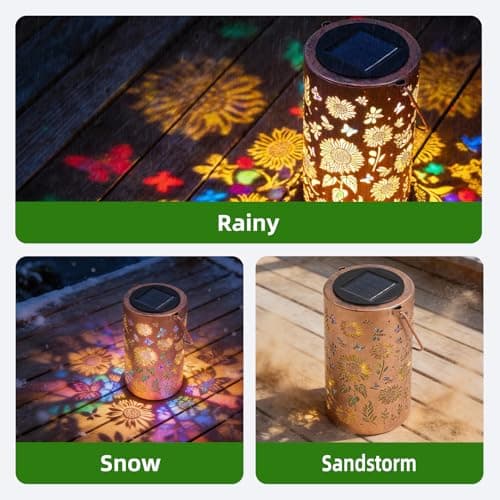 UZIMOO Solar Sunflower Lanterns Outdoor, Waterproof Hanging Lantern Lights, Hollowed-Out Metal Decor Lantern, Multicoloured LED Garden Decoration Light for Patio, Yard, Pathway, Landscape, Lawn — view 4