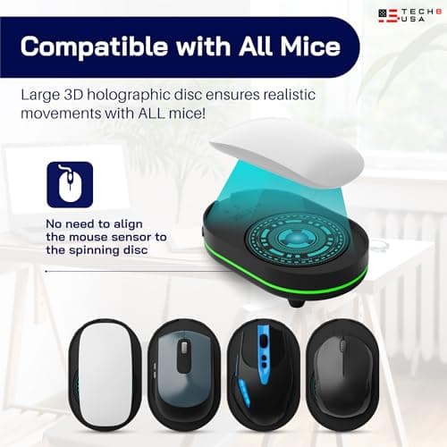 TECH8 USA Undetectable Mouse Mover Jiggler with Ambient Glow Ring and Hologram Disc for Laptops, PC, No Software, Random Movement, Designed, Patented and Trademarked in USA - 3D Hologram Alien — view 2