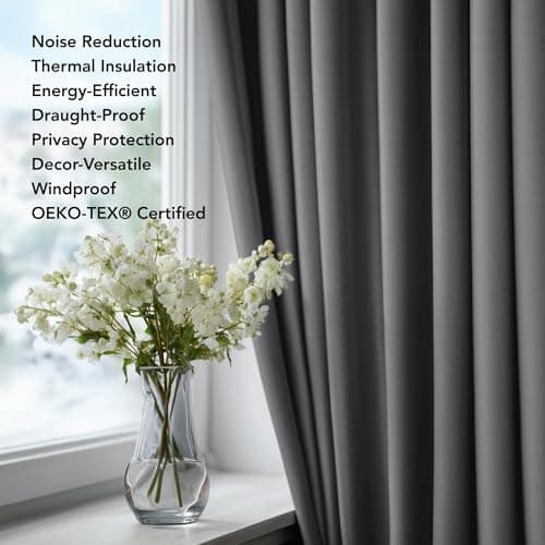 Deconovo Blackout Room Darkening Thermal Insulated Curtains, Energy Efficient & Noise Reducing Grommet Window Drapes for Bedroom, Living Room, Nuresrey, Kids Room, 42x84 Inch, 2 Panels, Light Grey