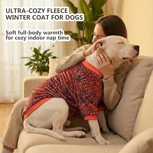 LovinPet Large Dog Winter Flannel Coat, Warm Dog Coat with Front Sleeves and Snap Buttons, Easy-Care Full-Coverage Layer for Cold Weather, Pink Dot Leopard Prints, XXL — view 4