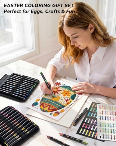 JusArt Acrylic Brush Markers, 96 Colors Brush Tip Acrylic Marker Set, 48 Dual-Tip Water Based No Bleed Markers with Automatic Ink Control for Wood, Rock, Fabric, Canvas, Glass, Eggs & DIY Crafts — view 8