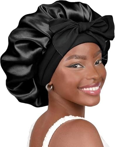 YANIBEST Satin Bonnet for Sleeping Women Double Layer Satin Lined Hair Bonnets with Tie Band Curly Natural Hair