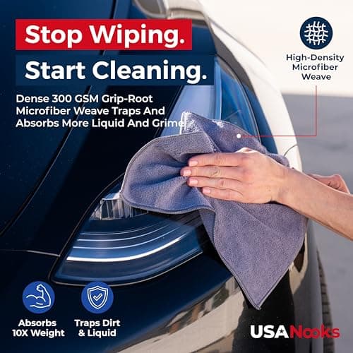 USANOOKS Microfiber Cleaning Cloth Grey - 12 Pcs (12.5"x12.5") - High Performance - 1200 Washes, Ultra Absorbent Microfiber Towel Weave Grime & Liquid for Streak-Free Mirror Shine - Car Washing Cloth — view 5