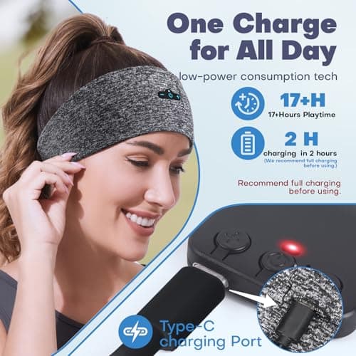 TOPIEI Sleep Headphones Bluetooth Headband for Side Sleeper 2-Pack, 17H Playtime, Wireless Headband Headphones with HD Stereo Speakers for Workout,Running,Yoga, Ideal Gifts for Men, Women, Teens