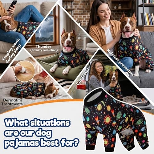 LovinPet Big Dogs Onesies: Big Dog Pajamas, Post Surgery/Wound Care, Lightweight Stretchy Fabric, Interstellar Black Print, Dog Jumpsuit, Anti Licking, Pet PJ's/Medium — view 3