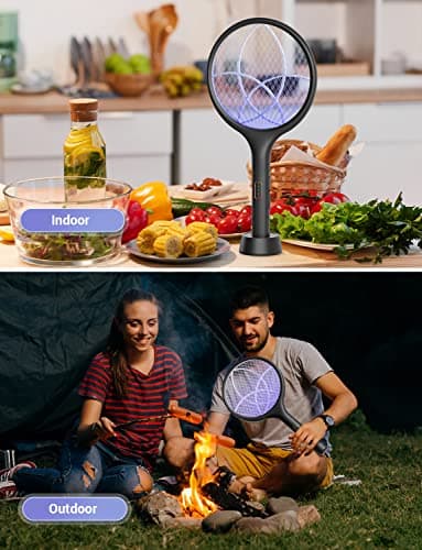 YISSVIC Bug Zapper Racket 4000 Volt Electric Fly Swatter Fly Zapper Indoor Outdoor Dual Modes with Attractant Light Rechargeable Black — view 7