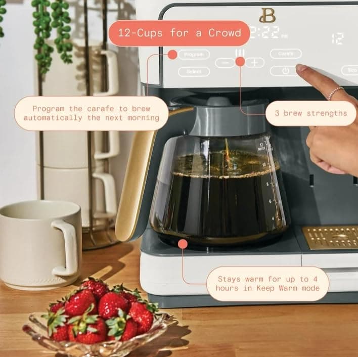 Beauti Multi Brew 12 Cup Programmable Drip & Single Serve Coffee Maker, Versatile Brewing (6oz, 8oz, 10oz, 12oz, 14oz), Pods or Ground, Over Ice option, Keep Warm mode (White) — view 2