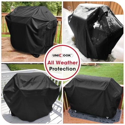 UNICOOK BBQ Cover 55 Inch, Heavy Duty Waterproof Housse BBQ, Special Fade and UV Resistant Outdoor Barbecue Grill Cover, Barbecue Accessories Compatible for Weber Char-Broil Brinkmann and More