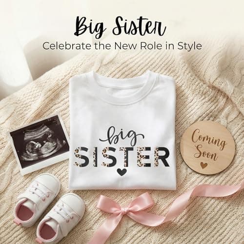 Keepatin Big Sister Shirt,White T Shirt for Kids Leopard Heart,Promoted to Big Sister Announcement T-Shirt,Short Sleeved Crew Neck Top (CA/US, Age, 8 Years, 10 Years, White) — view 4