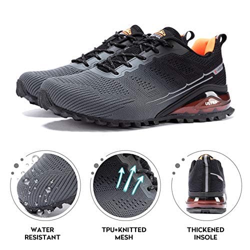 Kricely Men's Trail Running Shoes Fashion Hiking Sneakers for Men Tennis Cross Training Shoe Gray Non-Slip Walking Footwear Size 10 — view 4