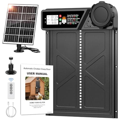 Large Automatic Chicken Coop Door Solar Powered, Aluminum Solar Chicken Coop Door with Timer Mode, Premium 7W Solar Panel & Large LCD Display, Advanced Anti-Pinch Design