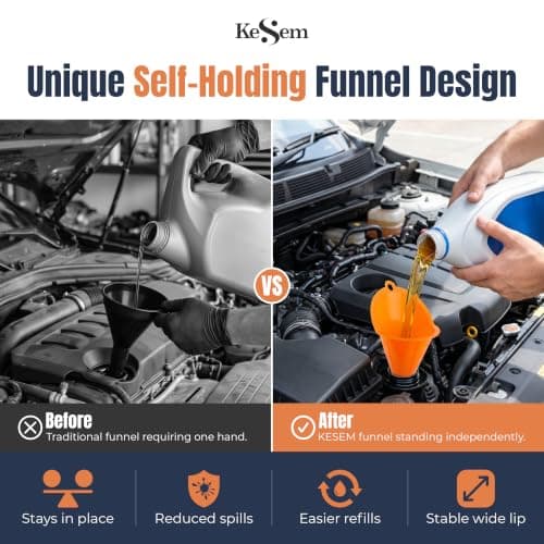 3pc Automotive Oil Funnel Set, Long Neck Plastic Funnels for Oil Change, Gas, Fuel, Diesel, Coolant & Transmission Fluid, Multi Purpose Car Funnel Kit for Auto Fluids or Kitchen Use — view 2