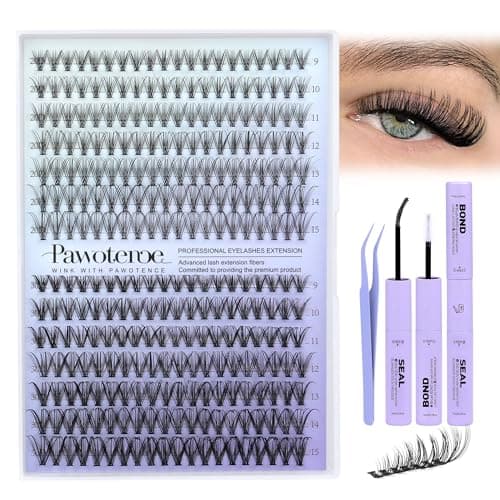 Pawotence Lash Extension Kit DIY 280pcs Individual Lash Clusters Kit 20D&30D Natural 9-15mm Cluster Eyelash Extensions Kit with Lash Bond and Seal, Tweezers for Self Use (20D&30D, 0.07D, 9-15mm, Kit) — view 7