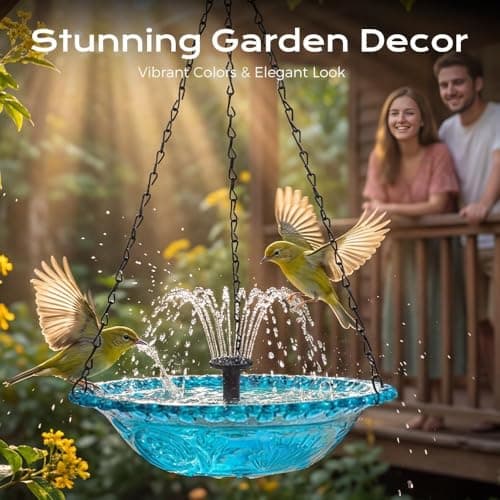 Hanging Solar Bird Bath Fountain - Cascading Water Feature for Garden, Solar Powered Bird Bath Fountain Outdoor, Hanging Bird Bath with Solar Fountain for Patio Yard Decor (Blue) — view 5