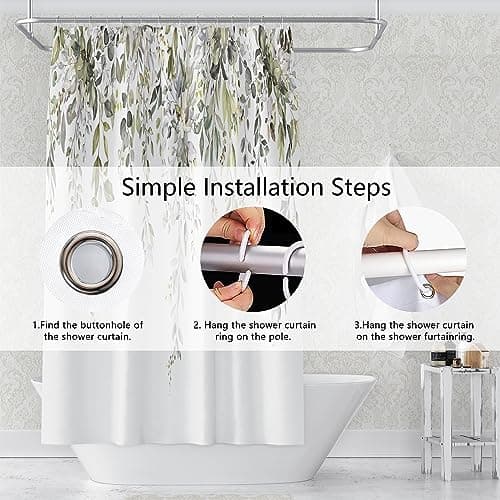 Umpoo Sage Green Eucalyptus Shower Curtains for Bathroom Decor Spring Watercolor Plant Leaves Modern Minimalist Bath Curtain Waterproof Fabric with Hooks 48x72 Inch — view 5