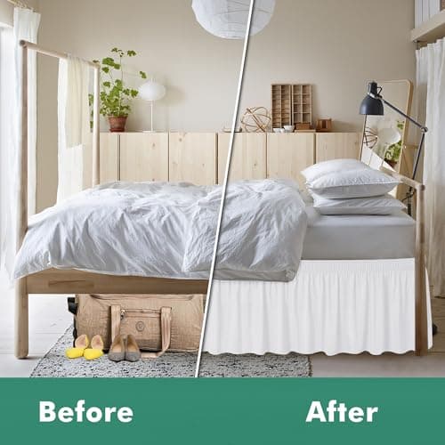Biscaynebay Wrap Around Bed Skirts with Split Corners for Full Beds 21" Drop, White Elastic Dust Ruffles Easy Fit Wrinkle & Fade Resistant Silky Luxurious Fabric Solid Machine Washable — view 3