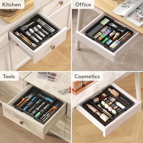 Lifewit Expandable Silverware Organizer, Plastic Utensil Tray for Kitchen Drawer, BPA Free Flatware Cutlery Holder, Space-Saving Storage for Spoons Forks Knives, 8-13.8 x 11.2 x 1.4 inch, Black — view 8